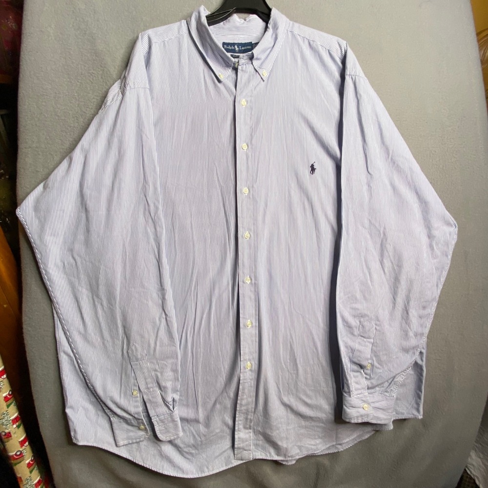 Ralph Lauren Classic Fit Blue Stripe Button Down Shirt Mens 3XLT Tall - Picture 6 of 8